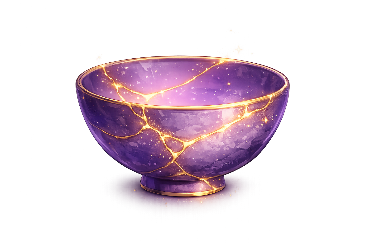 A kintsugi bowl with golden repair lines